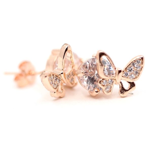 18k Rose Gold Dipped Butterfly White Topaz Studs E - Picture 7 of 7